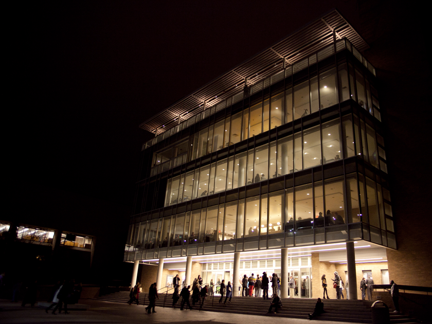 View of Bass Concert Hall at night